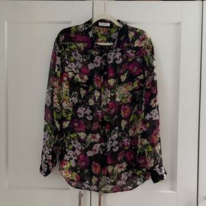 Equipment Black Floral Sheer Blouse